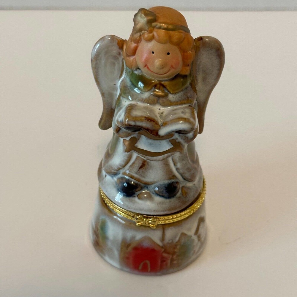 Greenbrier IntlPorcelain Christmas Singing Angel, Small Village Base Trinket Box